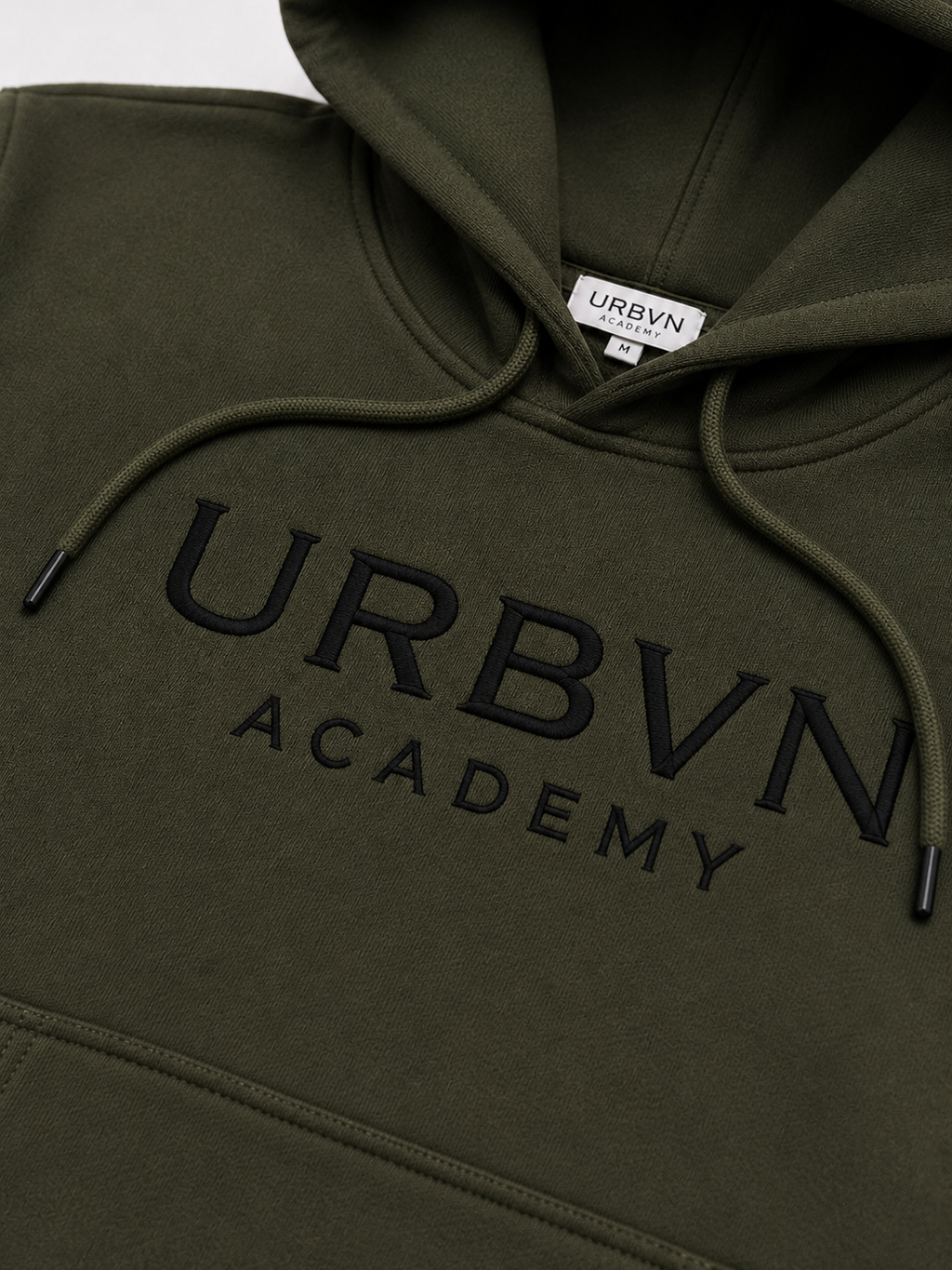 Olivengrøn Hoodie m. kænguru lomme